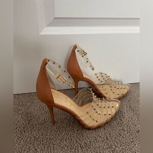 Jessica Simpson Nude and Clear Studded Heels